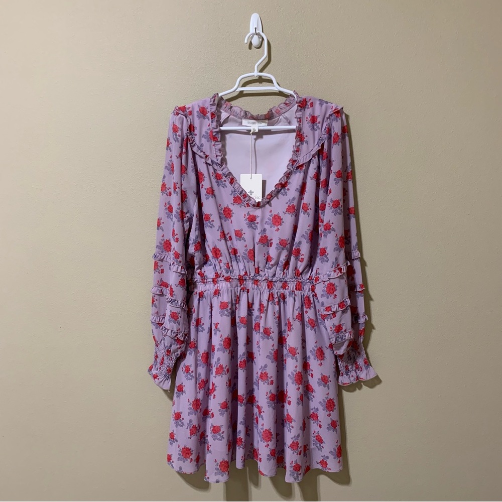 Shabby Chic Everleigh Floral Print Ruffle Trim V-Neck Smocked Dress-Size L NWT